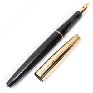 Vintage Parker VP Fountain Pen Black Barrel 14k Nib 12k GF Cap CLEAN Anchor Logo - Picture 1 of 14