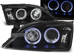 Paar Frontscheinwerfer für Ford Mondeo MK3 III 3 2000-2007 Angel Eyes Schwarz DE - Bild 1 von 9