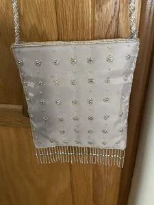 Light Gray Beaded La Regale Elegant Evening Costume Purse Clutch Bag - Picture 1 of 3