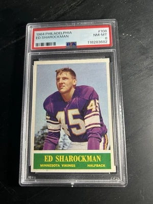 1964 Philadelphia #108 Ed Sharockman PSA 8 Minnesota Vikings - Image 1 of 2