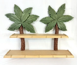 Vtg Palm Tree 2 Tier Wall Shelf Tropical Tiki Bamboo Decor USA Home Interiors - Picture 1 of 8