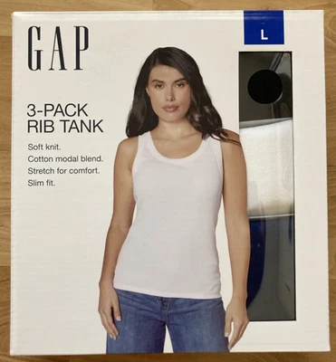 Paquete de 3 camisetas sin mangas GAP de punto suave para dama, talla L - nuevas con etiquetas Foto 1 de 4