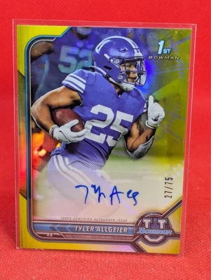 2021 Bowman U Chrome Prospect Yellow Refractor /75 Tyler Allgeier #BCPA-TA Auto - Image 1 of 2