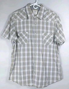 Urban Pipeline Mens XXL White Tan Plaid Short Sleeve Cotton Western Shirt Snaps - Picture 1 of 6