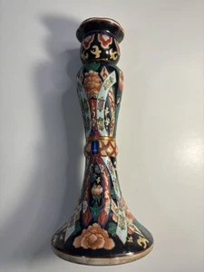 Japanischer Moriage Closonne 10" Keramik Kerzenständer Floral signiert REPARIERT SIEHE BILD - Bild 1 von 10