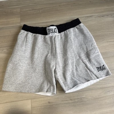 Shorts de moletom masculino vintage Everlast EUA preto cinza algodão academia boxe GG feito nos EUA - Imagem 1 de 4
