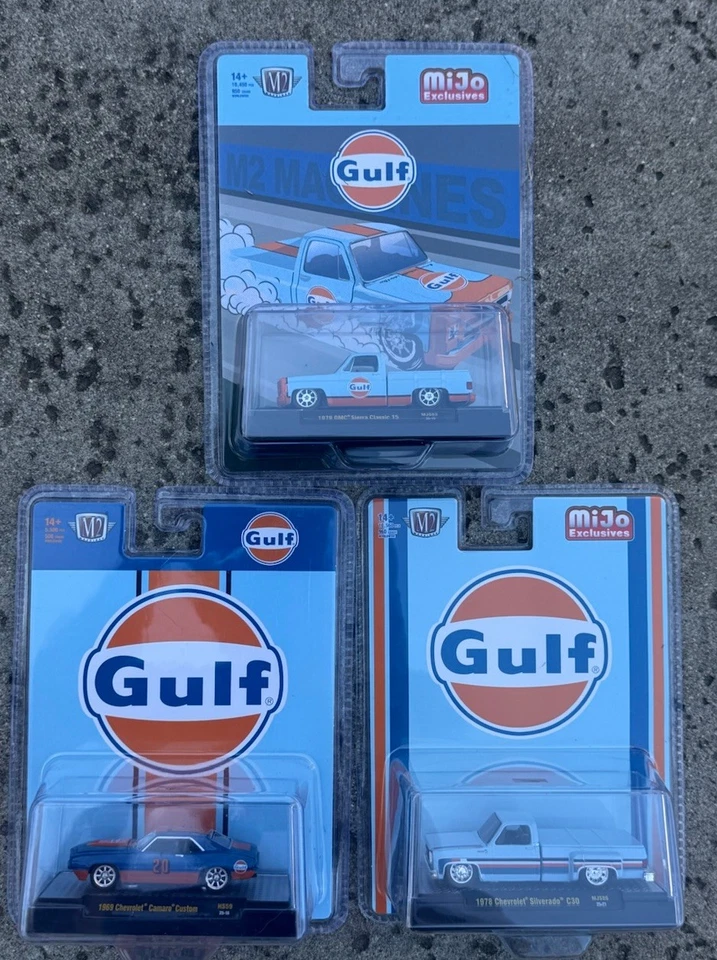 M2 Machines Gulf 3 Car Bundle Camaro Silverado Sierra - Image 1 of 1