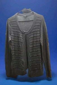 Talbots Women' Medium Gray Wool Blended Embellished Beaded Cardigan Sweater Top - Picture 1 of 6