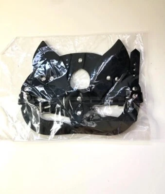 Brand New With Tags Black Leather Style Cat Mask With Studded Detail Adjustable - Image 1 of 4