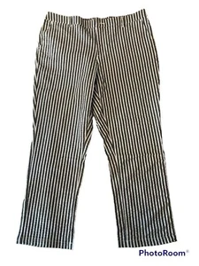 Womens New Denim & Co. D&CO 16P Cotton Striped Pants Gray White Costal Casual - Picture 1 of 5