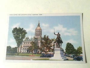 Conneticut:: Estatua del Capitolio del Estado y Lafayette - Hartford - 1946 - Tarjeta de lino - Imagen 1 de 2