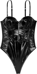 Victoria's Secret Patent Leather Teddy Black Size Large NWT - Picture 1 of 4