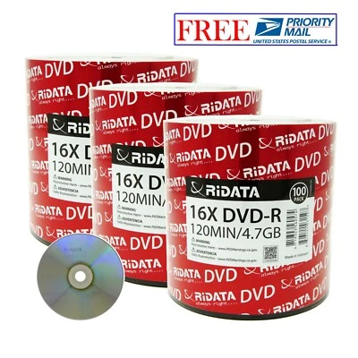 300 Pack Ridata DVD-R 16X 4.7GB 120 Min Silver Logo Top Blank Recordable Disc - Image 1 of 3