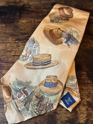 RARE Vintage Polo Ralph Lauren Silk Tie - Straw Hat Pattern - USA Made - Image 1 of 4
