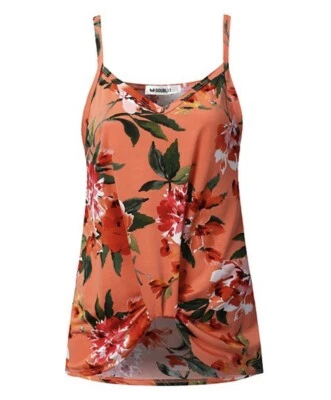 Camiseta sin mangas - Doble - Coral y óxido floral nudo sin mangas delantero. Talla - Grande Foto 1 de 3