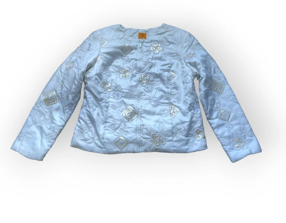 Women's Jacket Coat Size 14 White Sequins Satin Embroidery Gold Sequins - Image 1 of 4