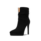 Womens Fall Real Leather Pointed Toe Platform High Heels Casual Mid-calf Boots