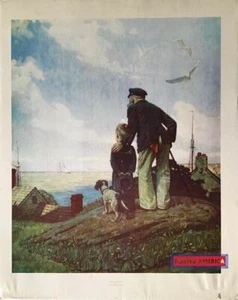 Norman Rockwell Outward Bound 1982 Vintage Poster 22.5 x 28.5 Young Boy, Old Man - Picture 1 of 1