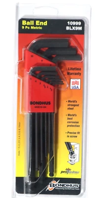 BONDHUS, #10999,  9pc METRIC BALL END L WRENCH,  BLX9M      A659 - Image 1 of 3