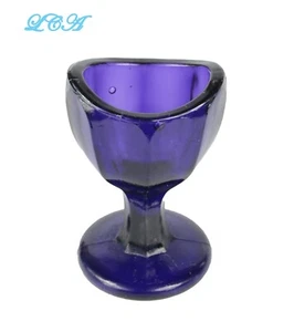 Magnificent LARGE fancy beveled antique EYE WASH CUP hand blown DARK PURPLE - Picture 1 of 3