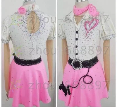ICE DANCE WHIRLY Women Ice Skating Dress Competition Ice Figure Skating Dress pink white