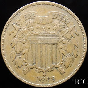 1869 TWO CENT PIECE ~ GORGEOUS, SCARCE, ORIGINAL 2c COIN ~ FREE SHIPPING ~ TCC - Picture 1 of 8