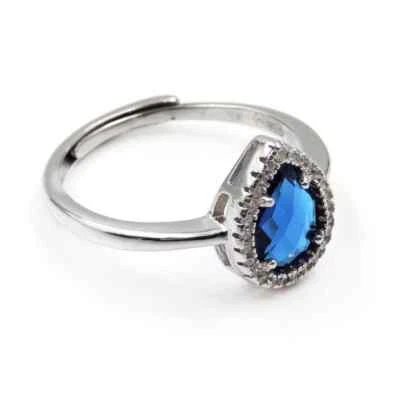 Anello in Argento 925 Rodiato con Pietra Blu Taglio Goccia - Immagine 1 di 4