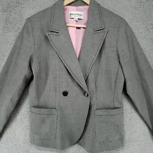 Danny and Nicole Womens 10P Work Career Cropped Blazer Gray Pink Lining Jacket - Picture 1 of 21