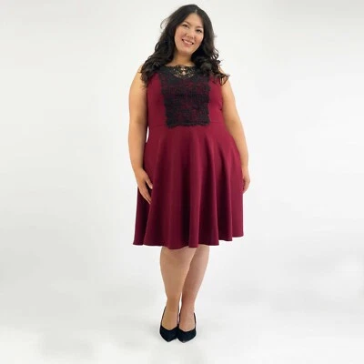 Ex Evans City Chic Red Lace Front Sleeveless Skater Jersey Dress Size 14 - 22 - Image 1 of 3