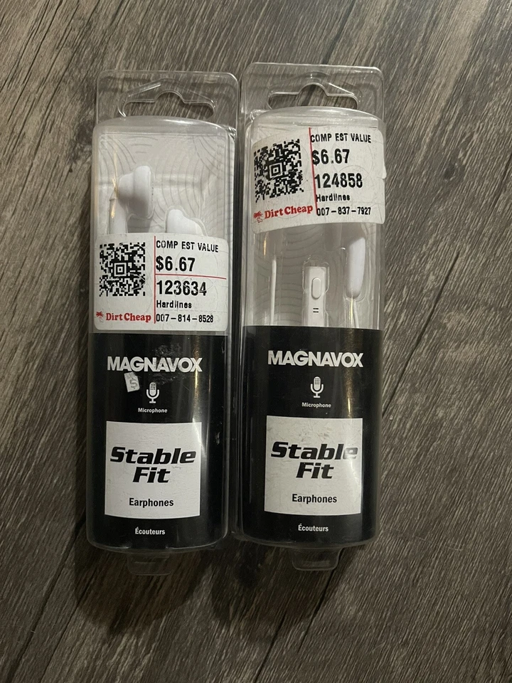 2 Magnavox Stable Fit Black White Earphones Microphone Headphones