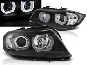 headlights for BMW E90 E91 2005 2006 2007 2008 saloon touring U-TYPE black LHD - Picture 1 of 4