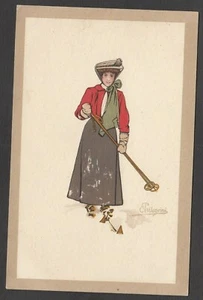 Postcard Artist Signed art deco E Pellegrini winter sport Skiing lady Glamour 4 - Picture 1 of 2