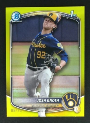 2025 Bowman Chrome YELLOW JOSH KNOTH  /75 #BCP-186 BREWERS 1ST - Image 1 of 2