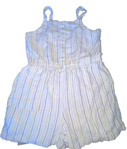 Old Navy Romper Girls 14/16 XL Pink Stripped Linen Blend Bow Shorts Cute Summer - Picture 1 of 10