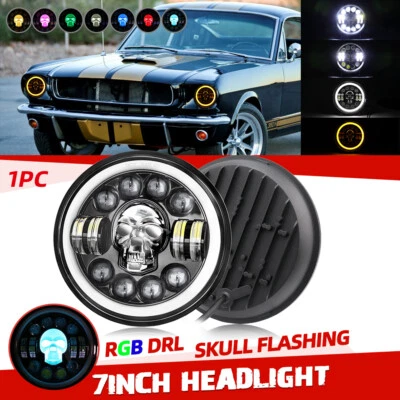 Faros LED redondos de 7 pulgadas para Ford Mustang 1964-1973 Halo DRL RGB Skull Flash Foto 1 de 4