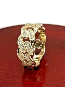 Herren 14K massiver Gelbgold Miami kubanische Verbindung runder Diamant Ring, Größe 9,5, 8 mm - Bild 1 von 10