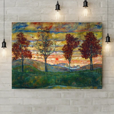 Arte de pared abstracto de cuatro árboles de Egon Schiele - Impresión de arte de pared enrollada en lienzo Foto 1 de 4