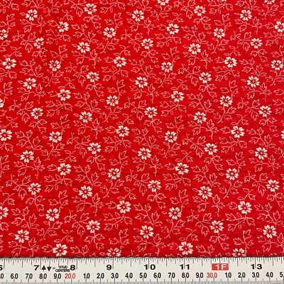 Remanente de tela Seersucker plisada de algodón floral rojo y blanco vintage 16" x 39" Foto 1 de 2
