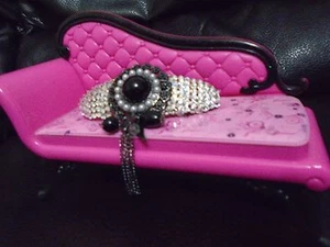 Crystals & BLACK GEM w/FAUX PEARLS & Dangles BARRETTE - Picture 1 of 5