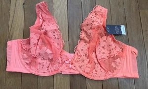 Plus Size 46D Lane Bryant Cacique Unlined Balconette Lace Bra Underwire Peach - Picture 1 of 7