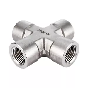 FITOK 316 SS Pipe Fitting Cross 3/4'' Female NPT 5100 psi, SS-PCR-NS12 - Picture 1 of 2