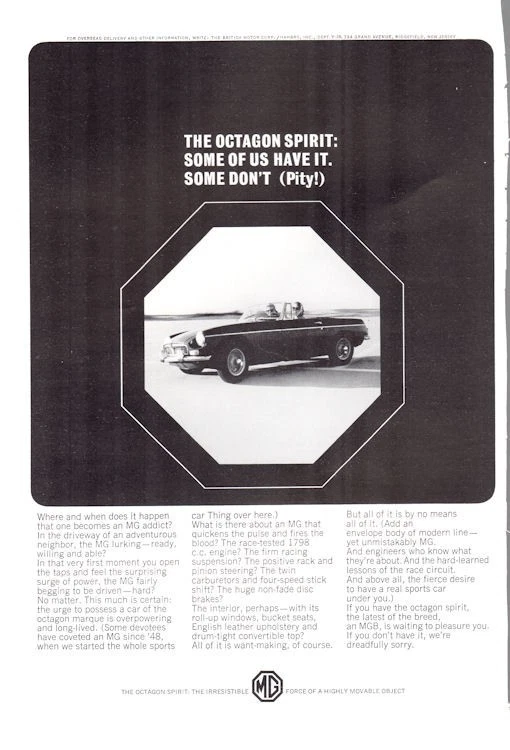 British Motor Corporation 1965 anuncio impreso MGB The Octagon Spirit divertido decoración vintage Foto 1 de 1