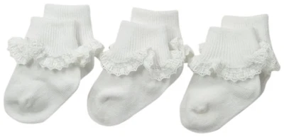 Baby-Girls Newborn Cluny and Satin Lace Socks 3 Pair Pack White/White Infant - Image 1 of 2