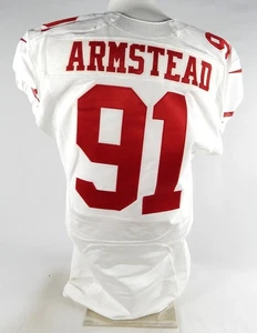 Camiseta deportiva blanca emitida por el juego Arik Armstead #91 2016 de los San Francisco 49ers parche 9 - Imagen 1 de 12