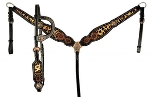 Schausteller Haar-on Gepard Inlay Leder Kopfstück & Brust Halsband Set mit - Bild 1 von 3