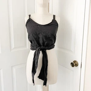 St. Agni Top klein Wickeloptik französisches Leinen schwarz grau ärmellos Resort Crop Jour - Bild 1 von 8