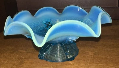 Pedestal de vidrio Northwood o Dugan cuenco vidrio opalescente azul antiguo 7,5" Foto 1 de 4