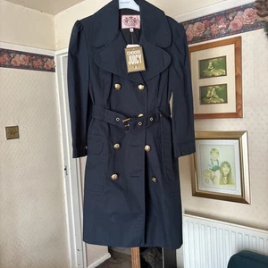 Bnwt Lovely Juicy Couture Navy Blue Trench Coat. Gold Detailing. Size : M (12) - Picture 1 of 6