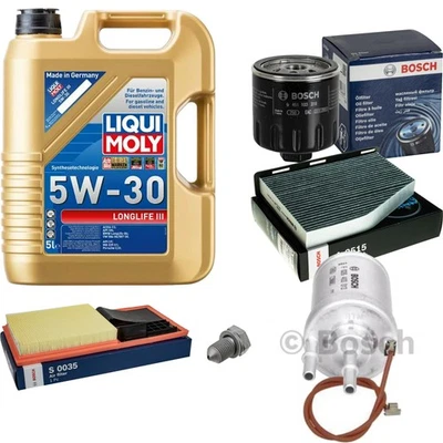 BOSCH Inspektionspaket 5 L Liqui Moly Longlife 3 5W-30 für VW Golf Plus 1.4 16V - Bild 1 von 4