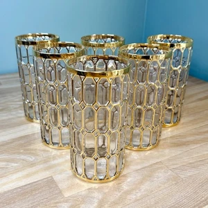 6 Vtg Imperial Glass Spanish Windows 24K Gold 16oz Drinking Glasses Tumblers MCM - Picture 1 of 16